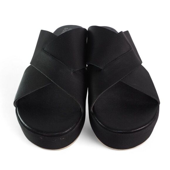 Sorel Cameron Flatform Mule Wedge Slip-on Sandals Black NL4632-010 Women's 11 - Picture 3 of 10